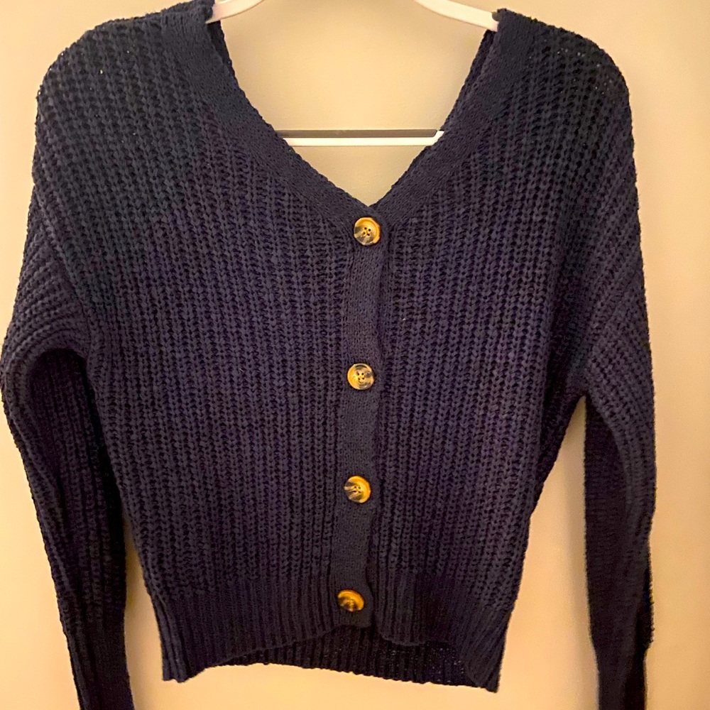 navy blue button down sweater